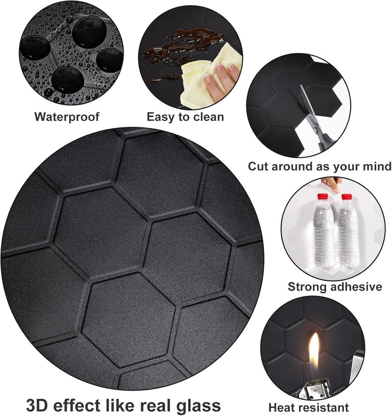 WalDecoo Matte Black Hexagon Peel and Stick Wall Tiles for Kitchen, Large Design 10-Sheet Stick on Backsplash for Bathroom, Kitchen, RV, etc（12''×12''）. - Image 3